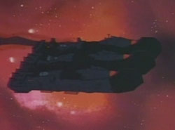 The battleship Stalzart-and let me tell you, it's hard to find a clear shot of a black ship in space.